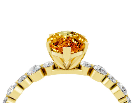Yellow gold Marquise Cut Citrine Prong Set Engagement Ring with Pavé Band_4