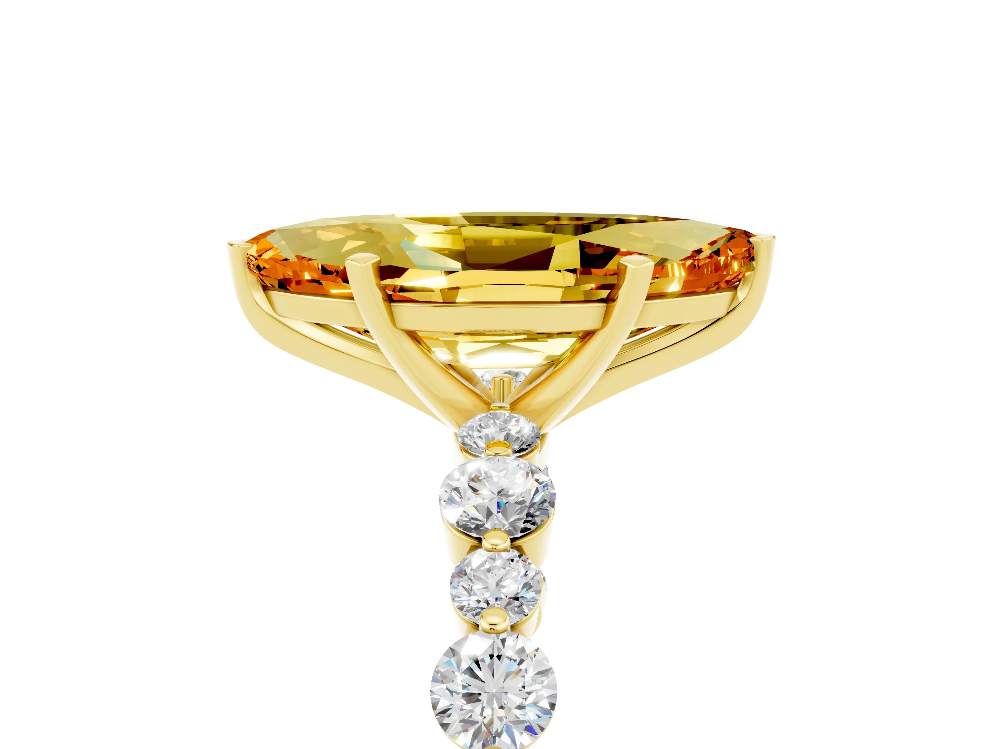 Yellow gold Marquise Cut Citrine Prong Set Engagement Ring with Pavé Band_5