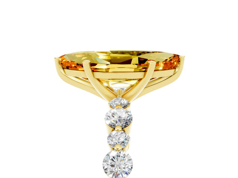 Yellow gold Marquise Cut Citrine Prong Set Engagement Ring with Pavé Band_5