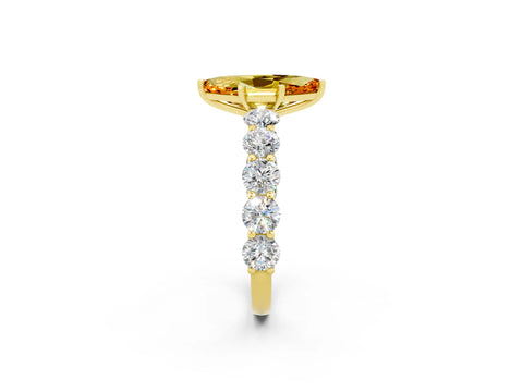 Yellow gold Marquise Cut Citrine Prong Setting with Side Stones on a Pave Band_2