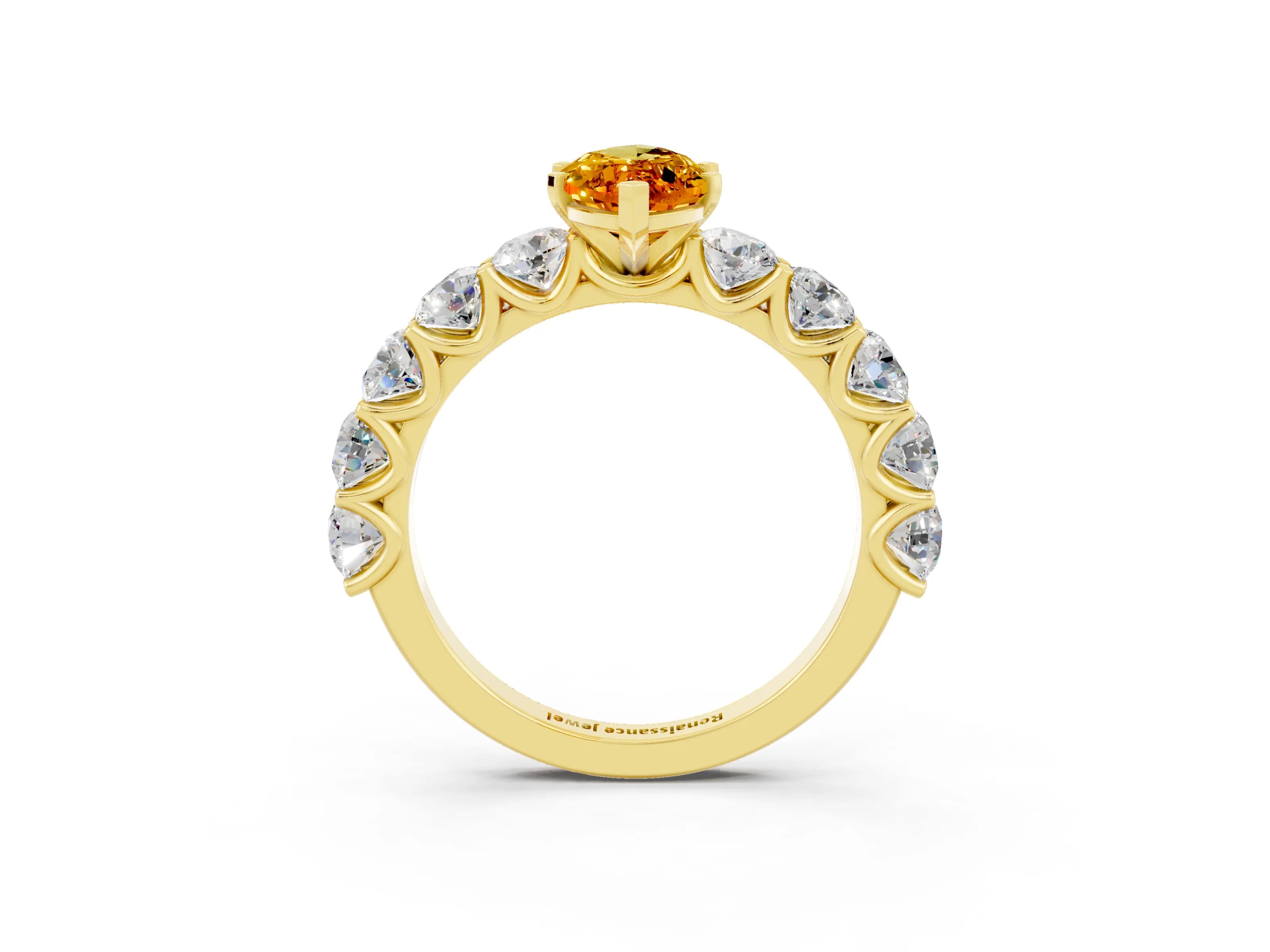 Yellow gold Marquise Cut Citrine Prong Setting with Side Stones on a Pave Band_3