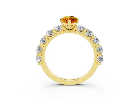 Yellow gold Marquise Cut Citrine Prong Setting with Side Stones on a Pave Band_3