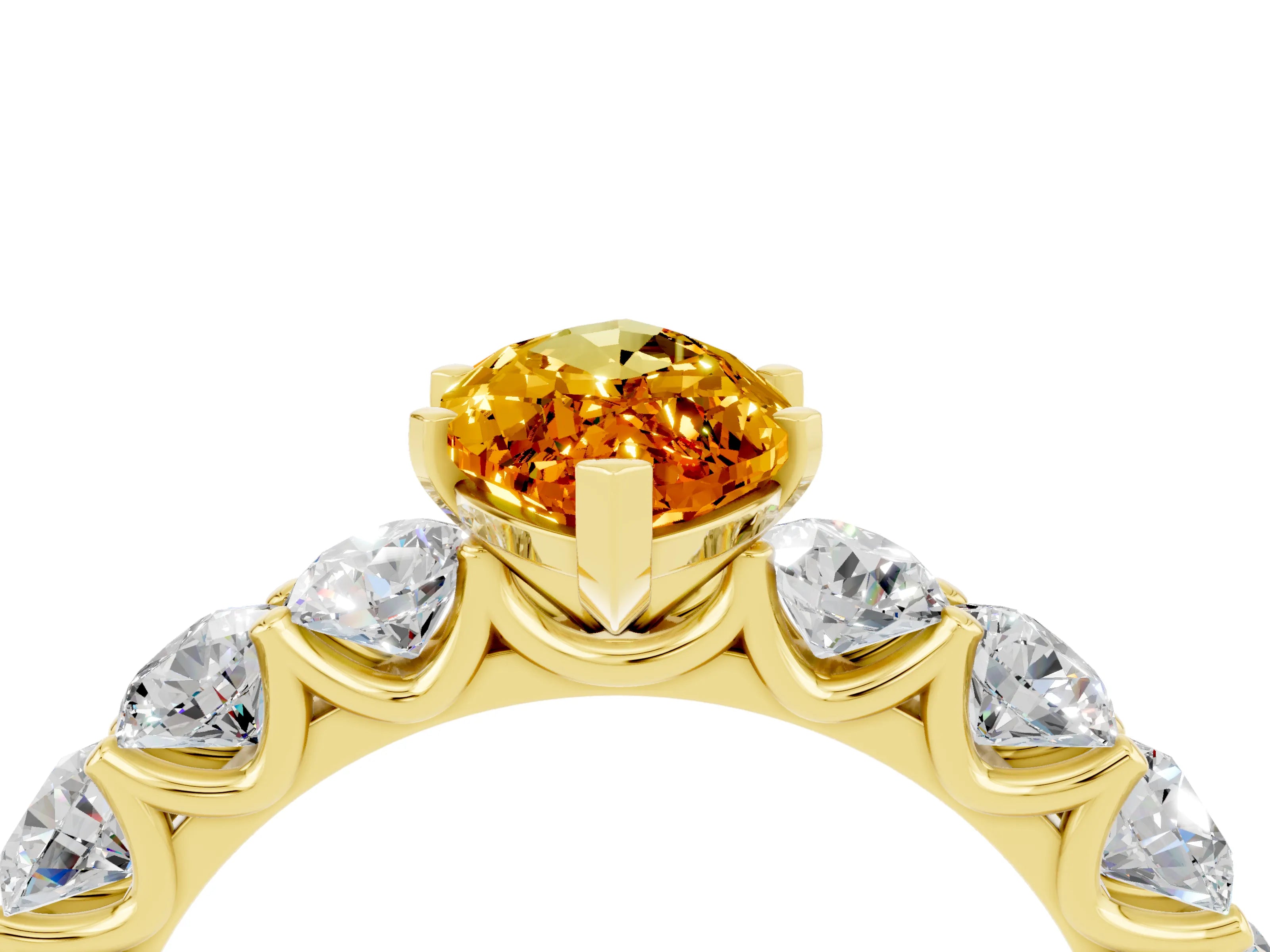 Yellow gold Marquise Cut Citrine Prong Setting with Side Stones on a Pave Band_4