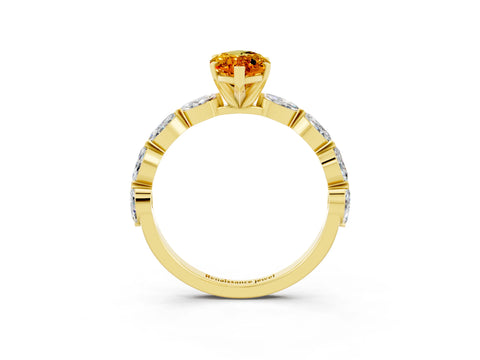 Yellow gold Marquise Cut Citrine Ring with Marquise Side Stones and Prong Setting_3