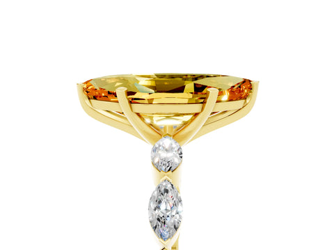 Yellow gold Marquise Cut Citrine Ring with Marquise Side Stones and Prong Setting_5