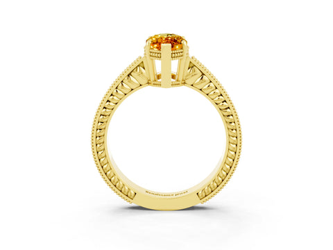 Yellow gold Marquise Cut Citrine Ring with Milgrain Pavé Band and Four-Prong Setting_15