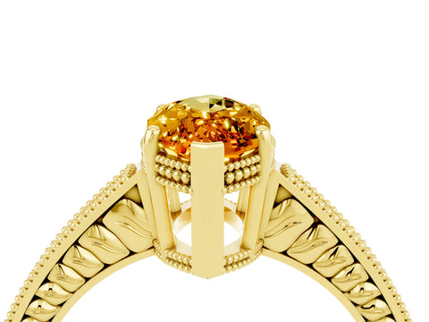 Yellow gold Marquise Cut Citrine Ring with Milgrain Pavé Band and Four-Prong Setting_16