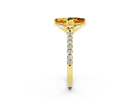 Yellow gold Marquise Cut Citrine Ring with Pavé Band and Floral Prong Setting_2