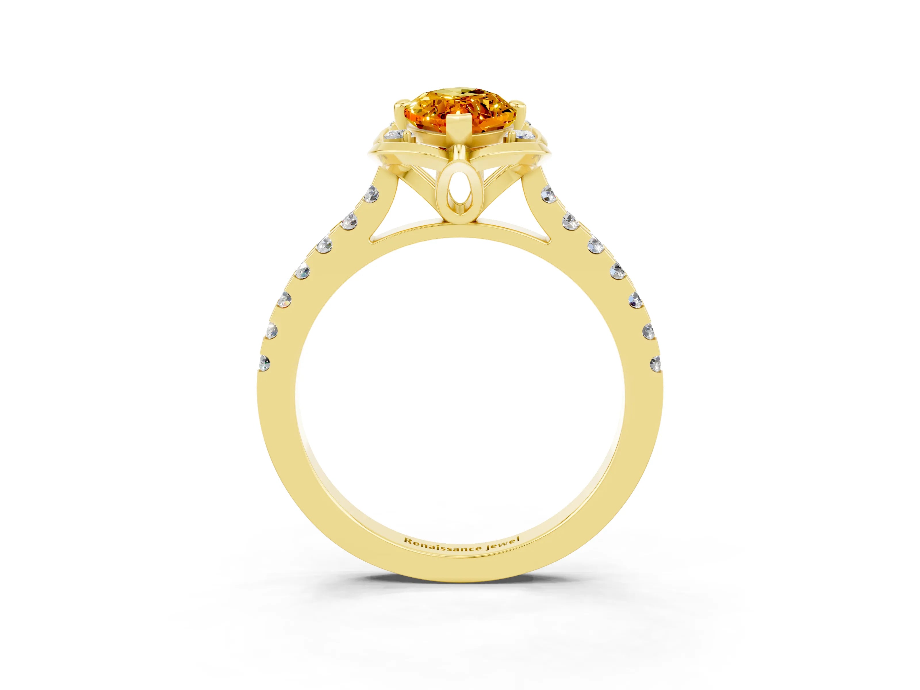 Yellow gold Marquise Cut Citrine Ring with Pavé Band and Floral Prong Setting_3