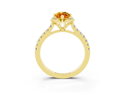 Yellow gold Marquise Cut Citrine Ring with Pavé Band and Floral Prong Setting_3