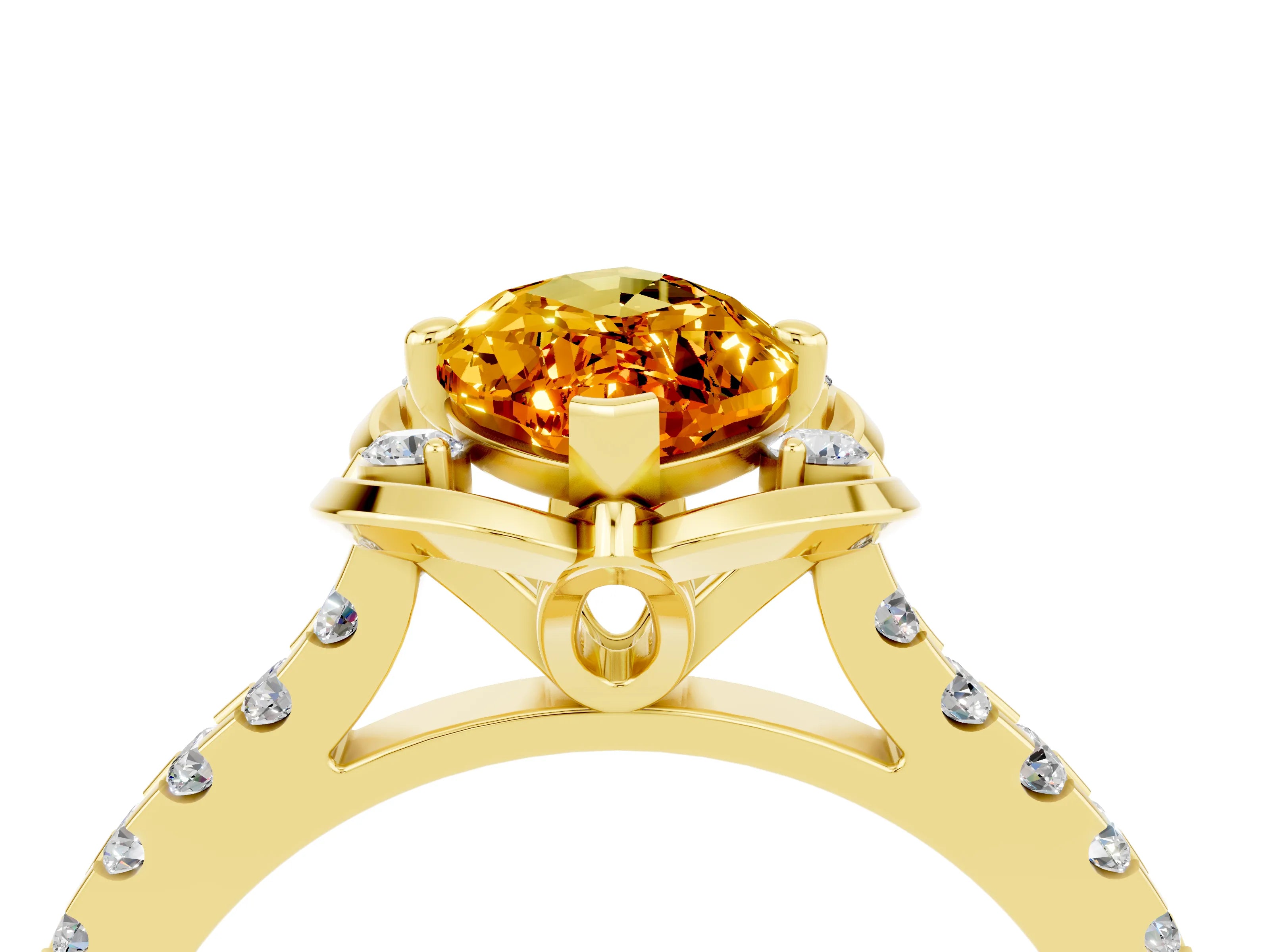Yellow gold Marquise Cut Citrine Ring with Pavé Band and Floral Prong Setting_4