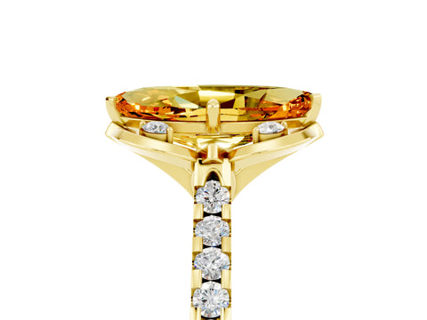 Yellow gold Marquise Cut Citrine Ring with Pavé Band and Floral Prong Setting_5