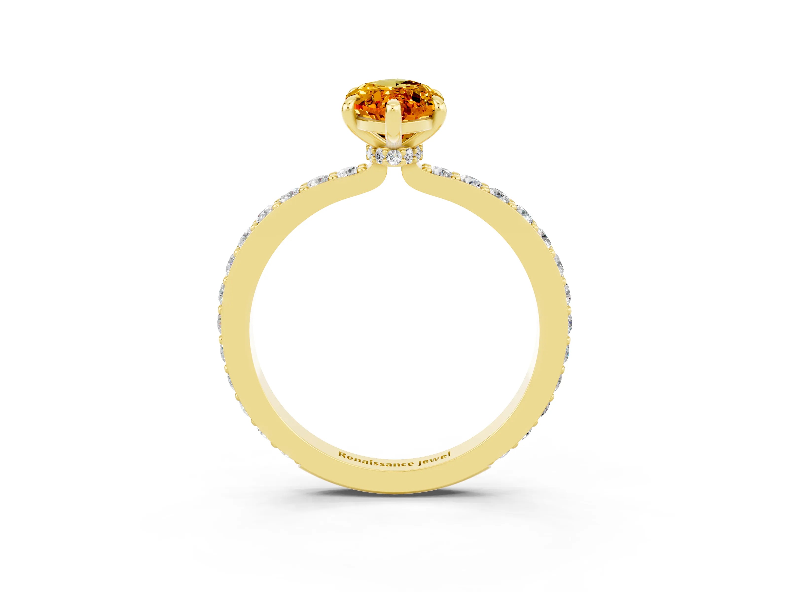 Yellow gold Marquise Cut Citrine Ring with Pavé Band and Four-Prong Setting_3