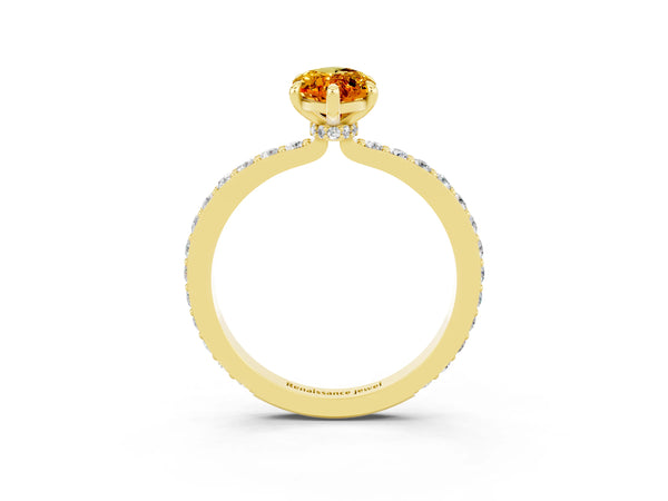 Yellow gold Marquise Cut Citrine Pavé Engagement Ring with Round  Accents and Prong Setting