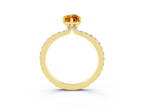 Yellow gold Marquise Cut Citrine Ring with Pavé Band and Four-Prong Setting_3