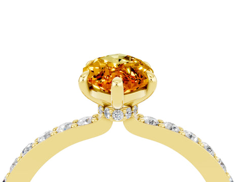 Yellow gold Marquise Cut Citrine Ring with Pavé Band and Four-Prong Setting_4
