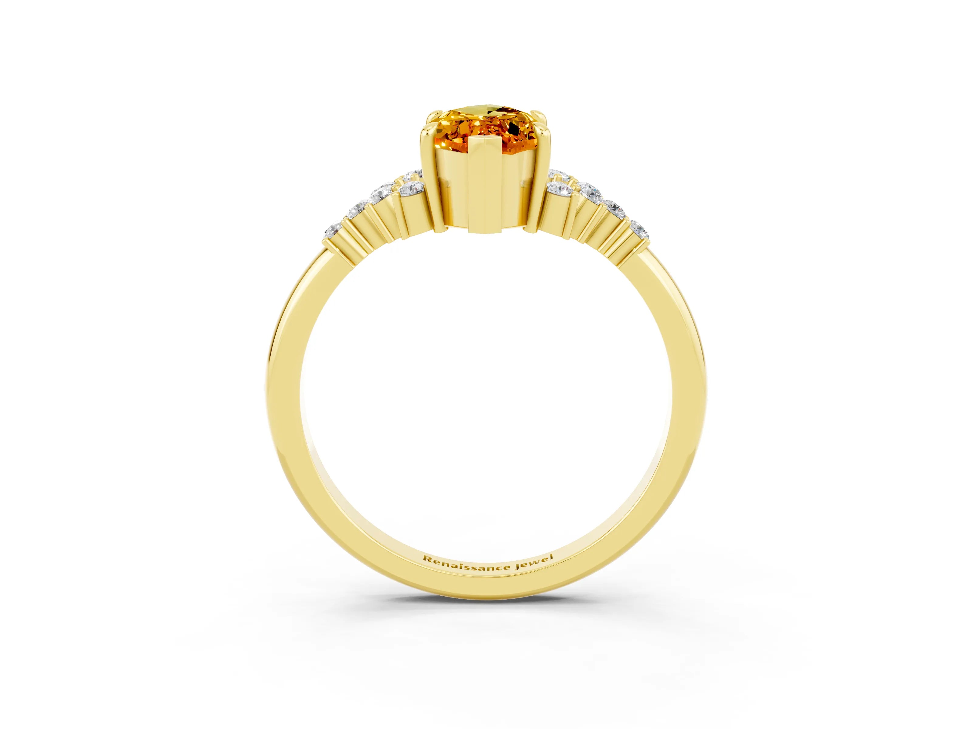 Yellow gold Marquise Cut Citrine Ring with Side Stones and Four-Prong Setting_39