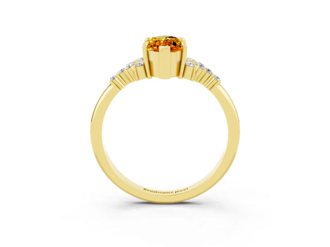 Yellow gold Marquise Cut Citrine Ring with Side Stones and Four-Prong Setting_39
