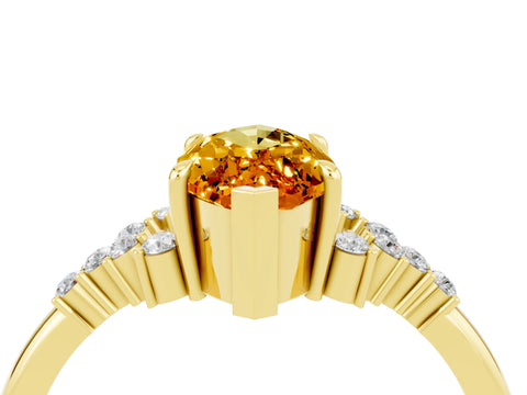 Yellow gold Marquise Cut Citrine Ring with Side Stones and Four-Prong Setting_40