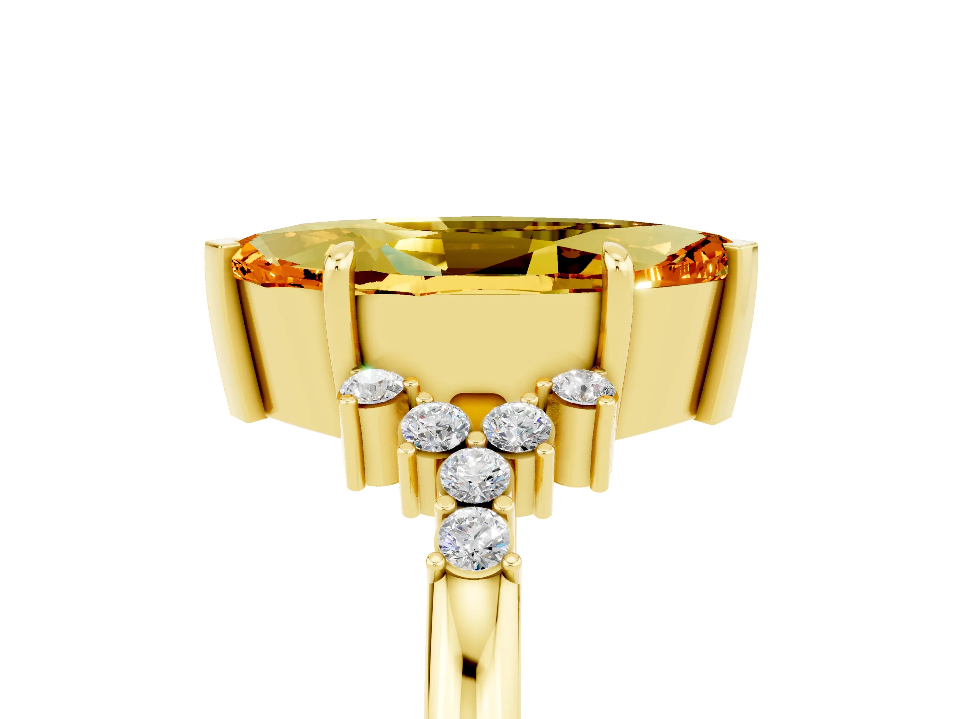 Yellow gold Marquise Cut Citrine Ring with Side Stones and Four-Prong Setting_41