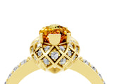 Yellow gold Marquise Cut Citrine Scalloped Halo Engagement Ring with Round Shared Prong Band_16