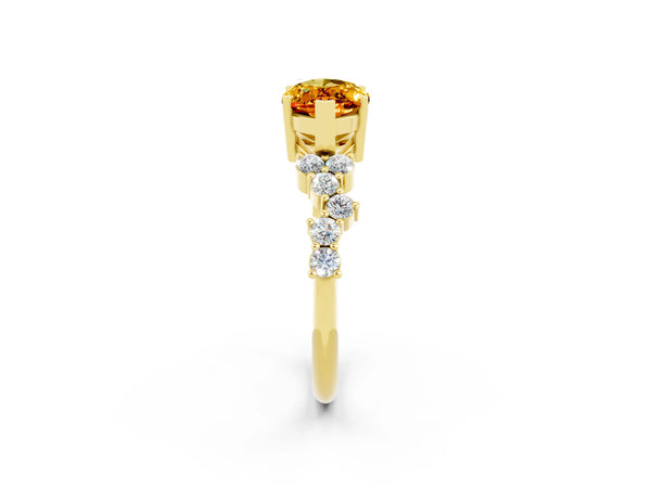 Yellow gold Marquise Cut Citrine Scattered Round Accent Ring with Prong Setting