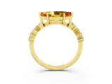 Yellow gold Marquise Cut Citrine Scattered Round Accent Ring with Prong Setting_15