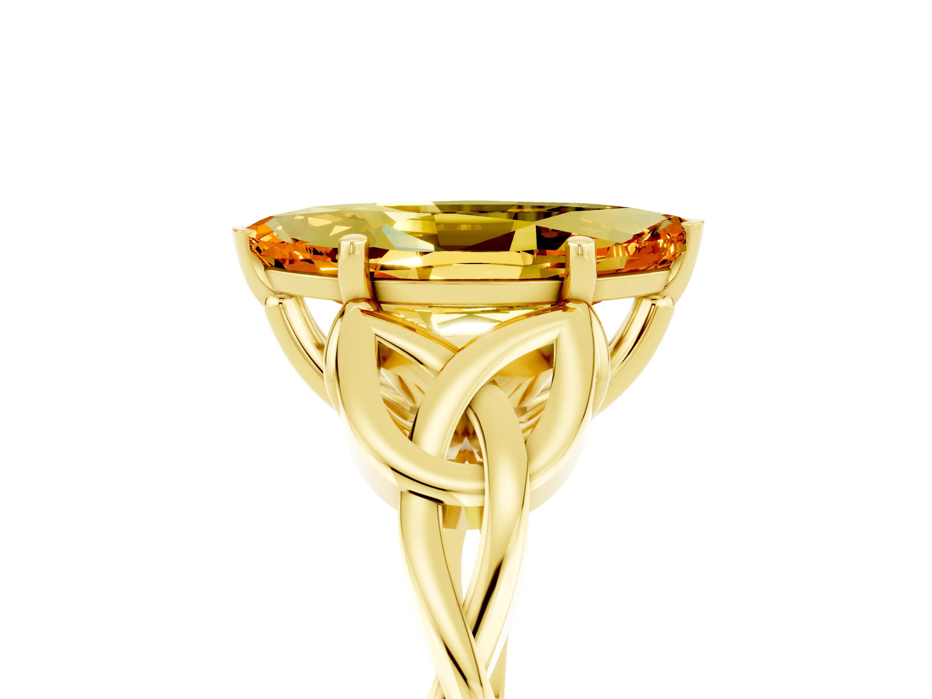 Yellow gold Marquise Cut Citrine Solitaire Celtic Knot Ring with Four-Prong Setting_17