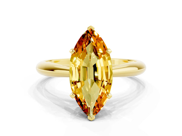 Yellow gold Marquise Cut Citrine Solitaire Engagement Ring with Cathedral Setting and Four-Prong Mount