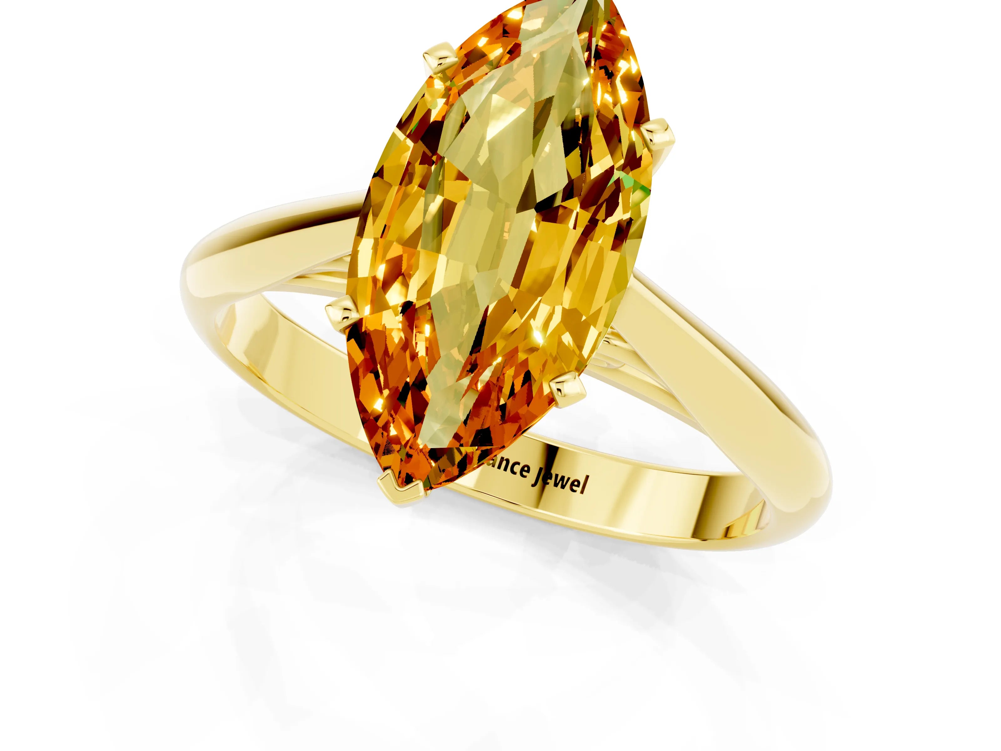 Yellow gold Marquise Cut Citrine Solitaire Engagement Ring with Cathedral Setting and Four-Prong Mount_13