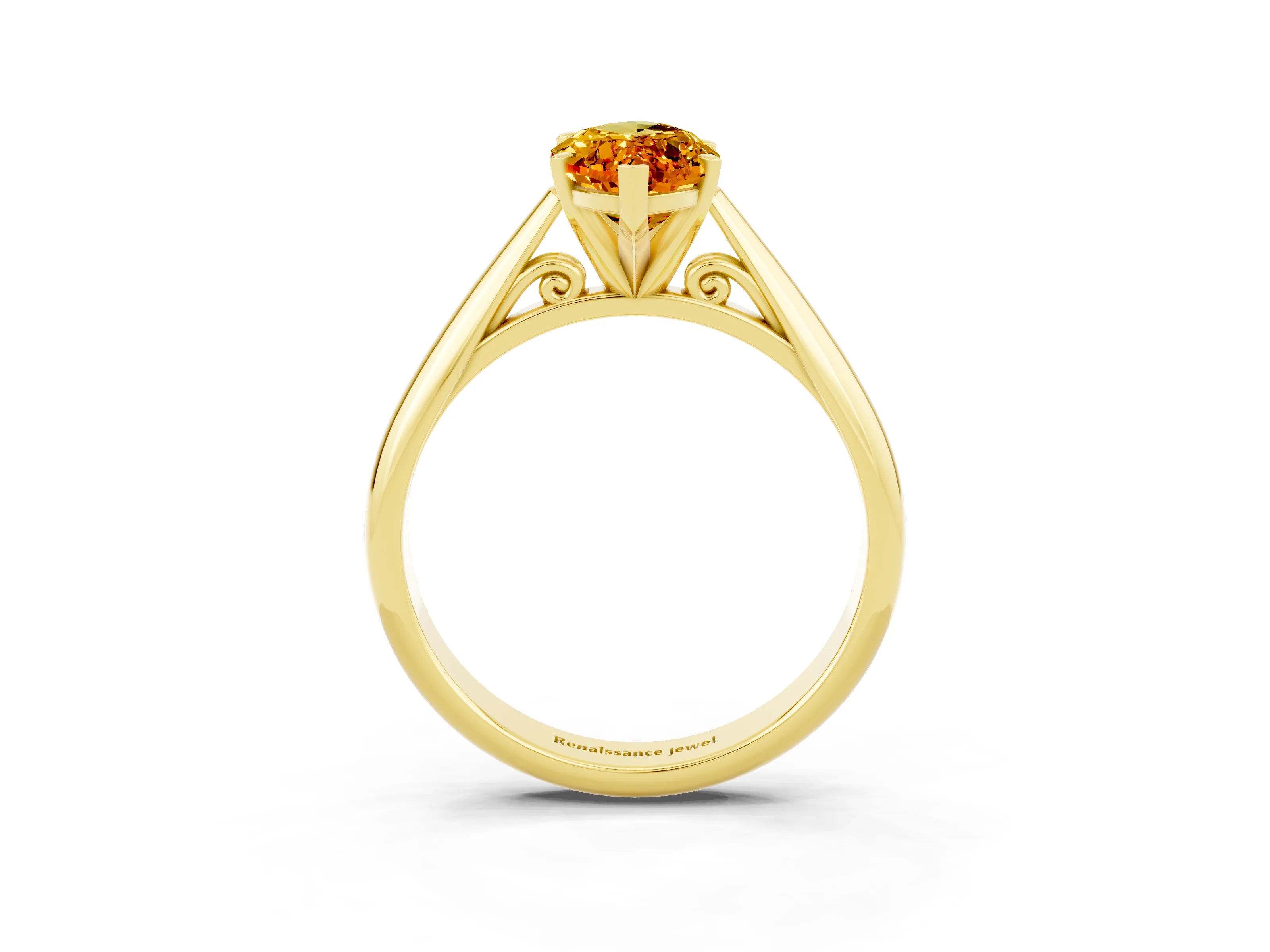 Yellow gold Marquise Cut Citrine Solitaire Engagement Ring with Cathedral Setting and Four-Prong Mount_15
