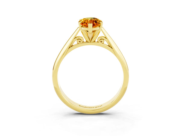Yellow gold Marquise Cut Citrine Solitaire Engagement Ring with Cathedral Setting and Four-Prong Mount