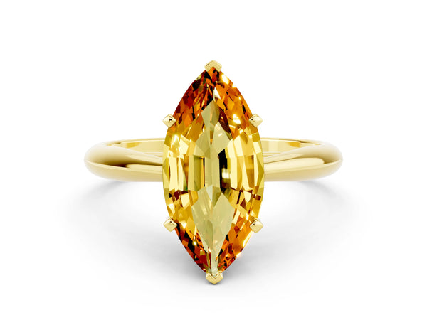 Yellow gold Marquise Cut Citrine Solitaire Engagement Ring with Cathedral Setting and Four-Prong Mount
