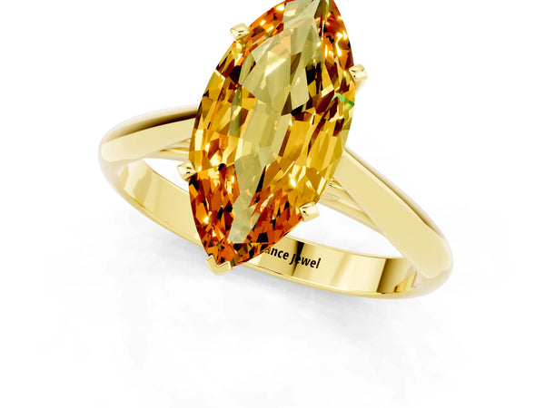 Yellow gold Marquise Cut Citrine Solitaire Engagement Ring with Cathedral Setting and Four-Prong Mount