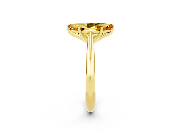 Yellow gold Marquise Cut Citrine Solitaire Engagement Ring with Cathedral Setting and Four-Prong Mount