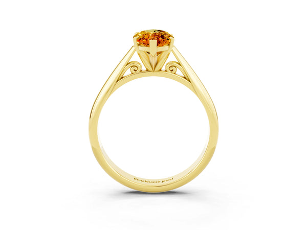 Yellow gold Marquise Cut Citrine Solitaire Engagement Ring with Cathedral Setting and Four-Prong Mount