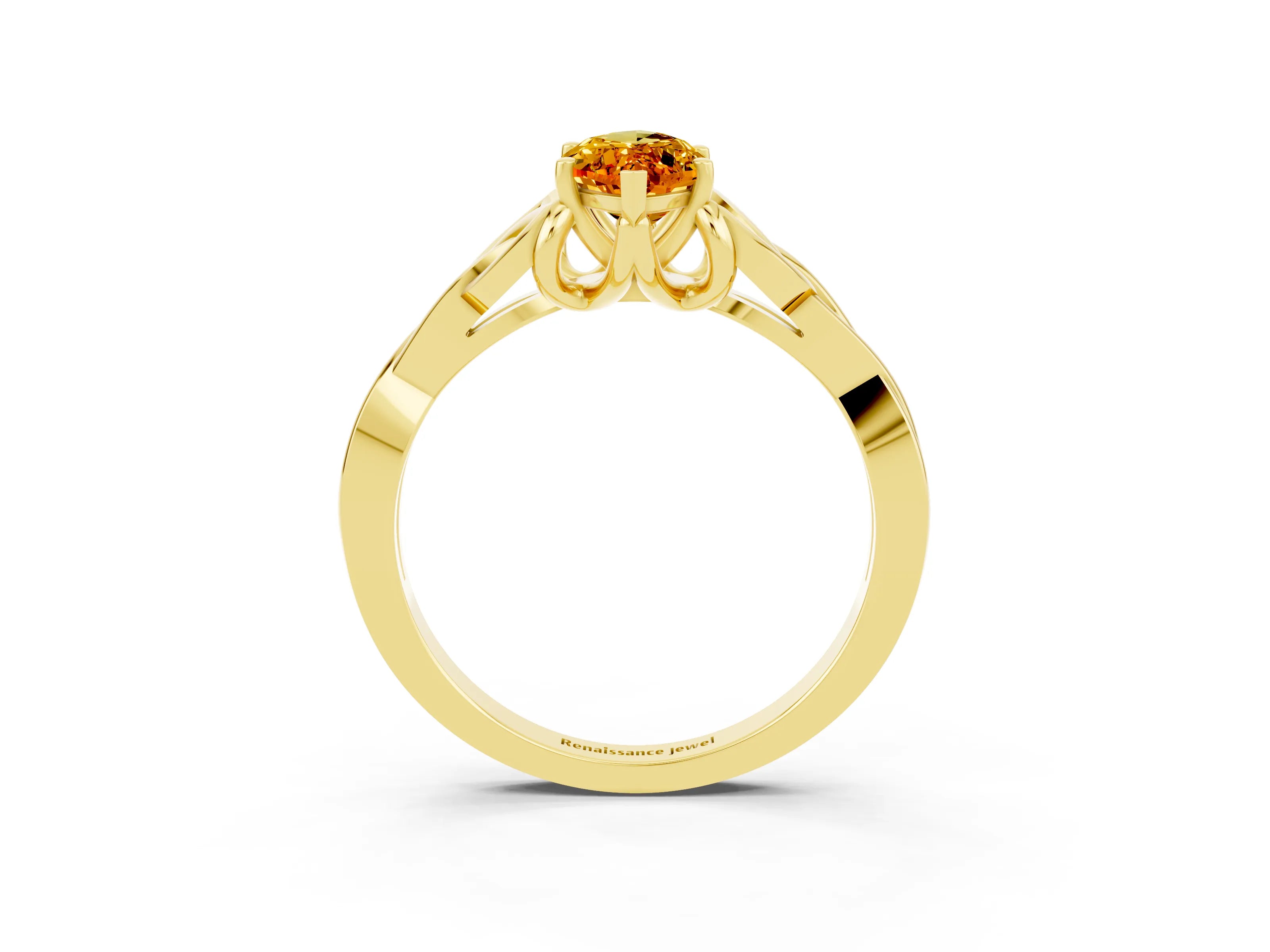 Yellow gold Marquise Cut Citrine Solitaire Engagement Ring with Celtic Knot Band and Four-Prong Setting_3