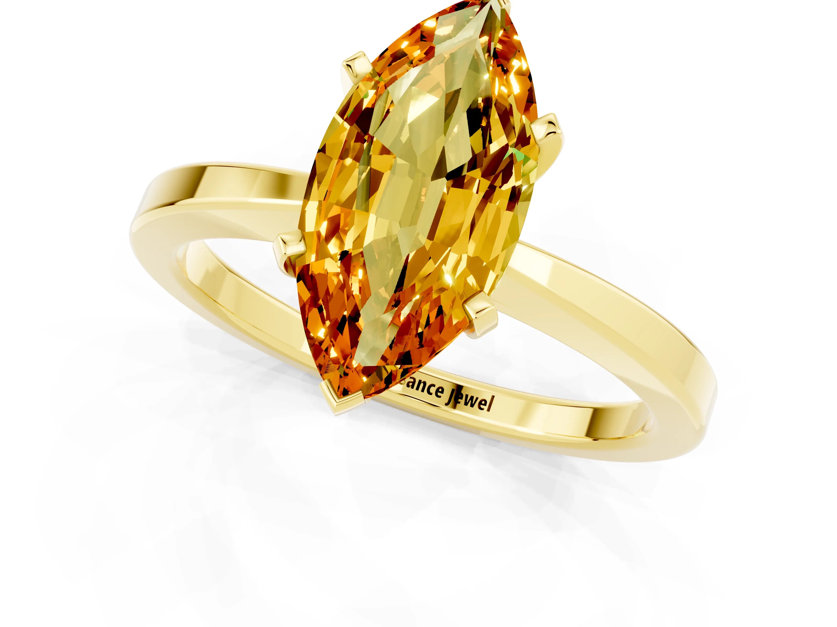 Yellow gold Marquise Cut Citrine Solitaire Engagement Ring with Classic Band and Four-Prong Setting_25
