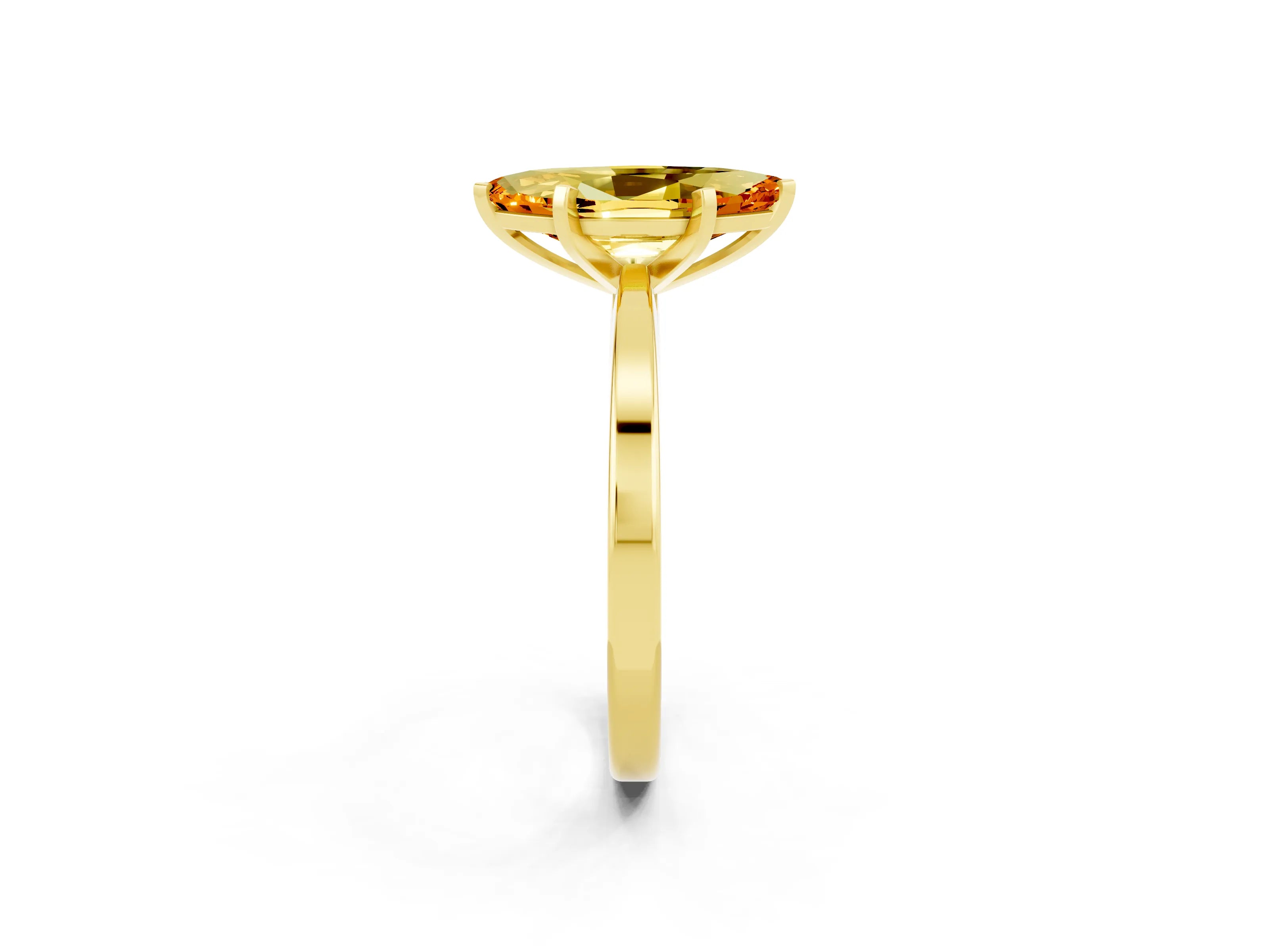 Yellow gold Marquise Cut Citrine Solitaire Engagement Ring with Classic Band and Four-Prong Setting_26