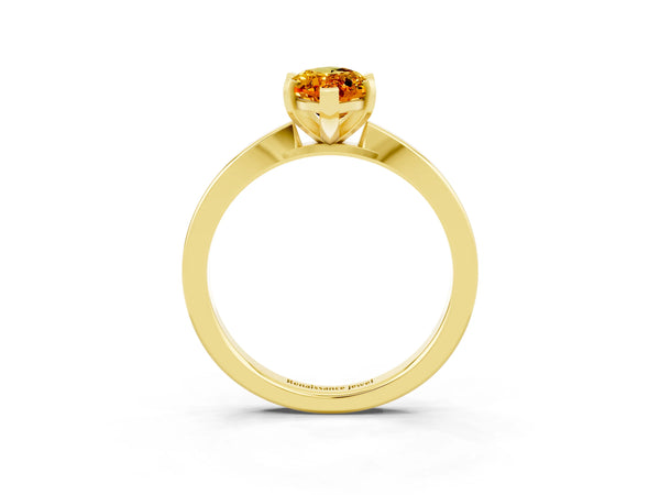 Yellow gold Marquise Cut Citrine Solitaire Engagement Ring with Classic Band and Four-Prong Setting