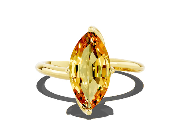 Yellow gold Marquise Cut Citrine Solitaire Engagement Ring with Four-Prong Setting and Classic Band