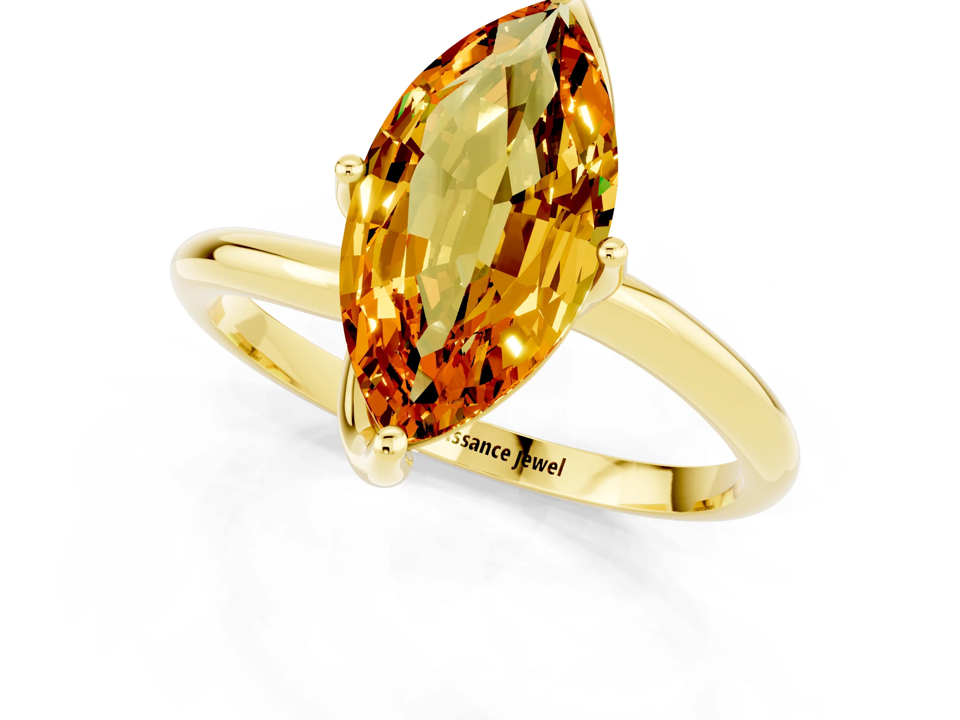 Yellow gold Marquise Cut Citrine Solitaire Engagement Ring with Four-Prong Setting and Classic Band_13