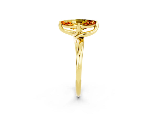 Yellow gold Marquise Cut Citrine Solitaire Engagement Ring with Four-Prong Setting and Classic Band