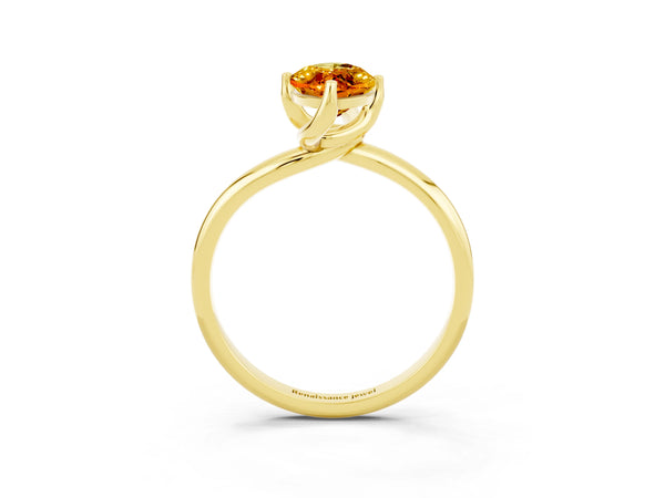Yellow gold Marquise Cut Citrine Solitaire Engagement Ring with Four-Prong Setting and Classic Band