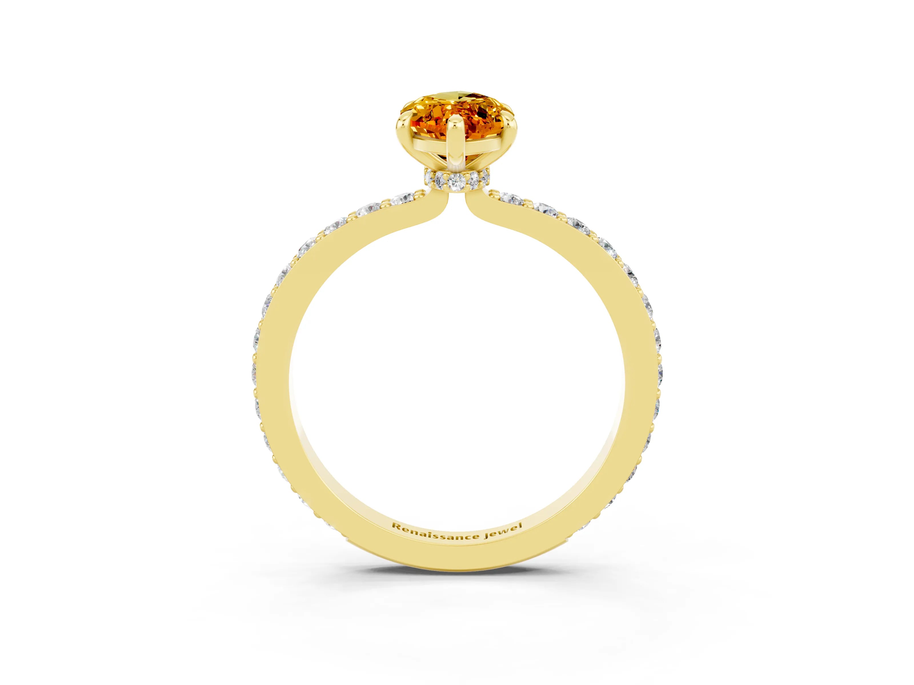 Yellow gold Marquise Cut Citrine Solitaire Engagement Ring with Pavé Band and Four-Prong Setting_3