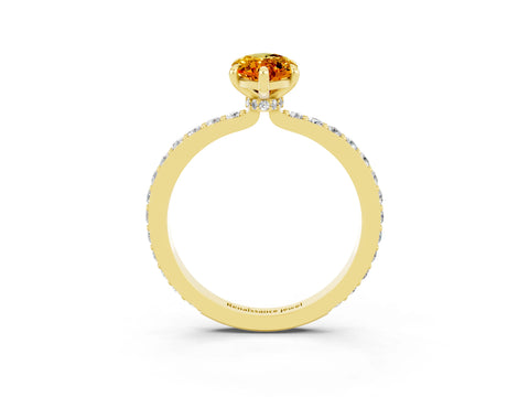 Yellow gold Marquise Cut Citrine Solitaire Engagement Ring with Pavé Band and Four-Prong Setting_3