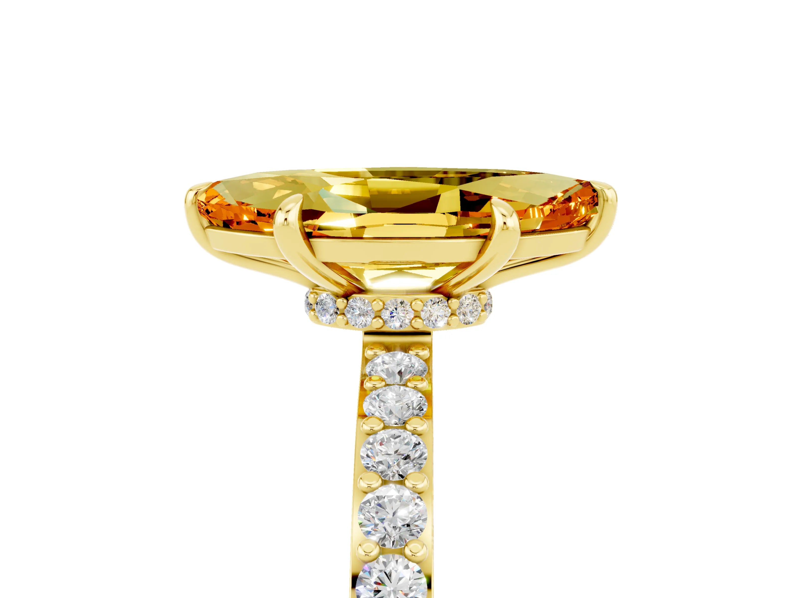 Yellow gold Marquise Cut Citrine Solitaire Engagement Ring with Pavé Band and Four-Prong Setting_5