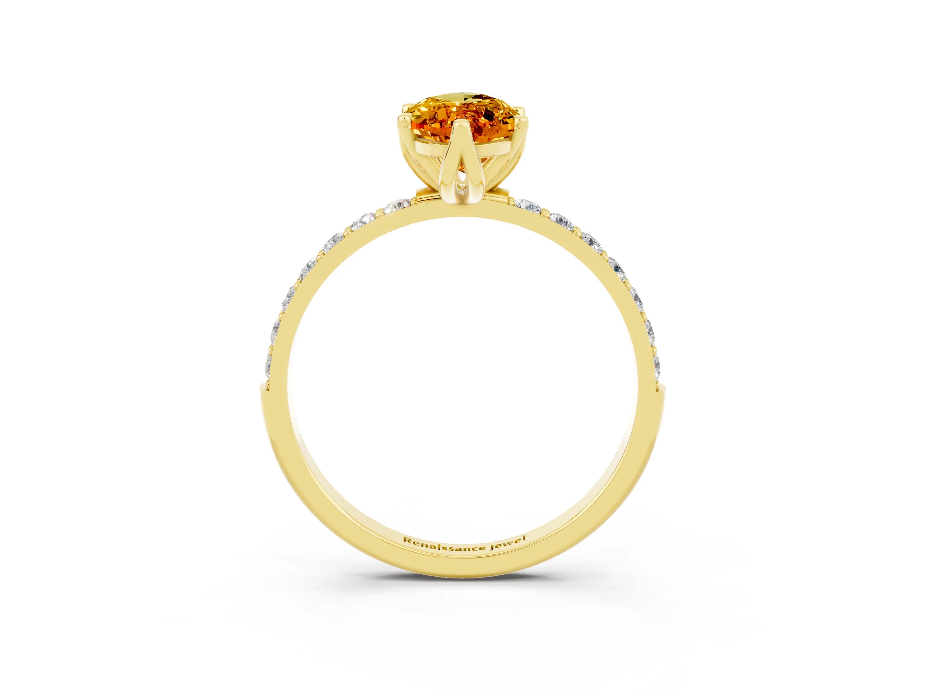 Yellow gold Marquise Cut Citrine Solitaire Engagement Ring with Pavé Band and Prong Setting_3