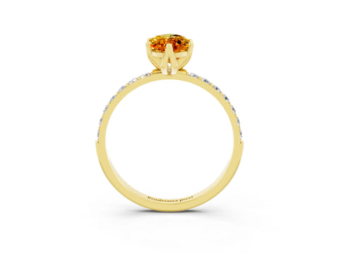 Yellow gold Marquise Cut Citrine Solitaire Engagement Ring with Pavé Band and Prong Setting_3