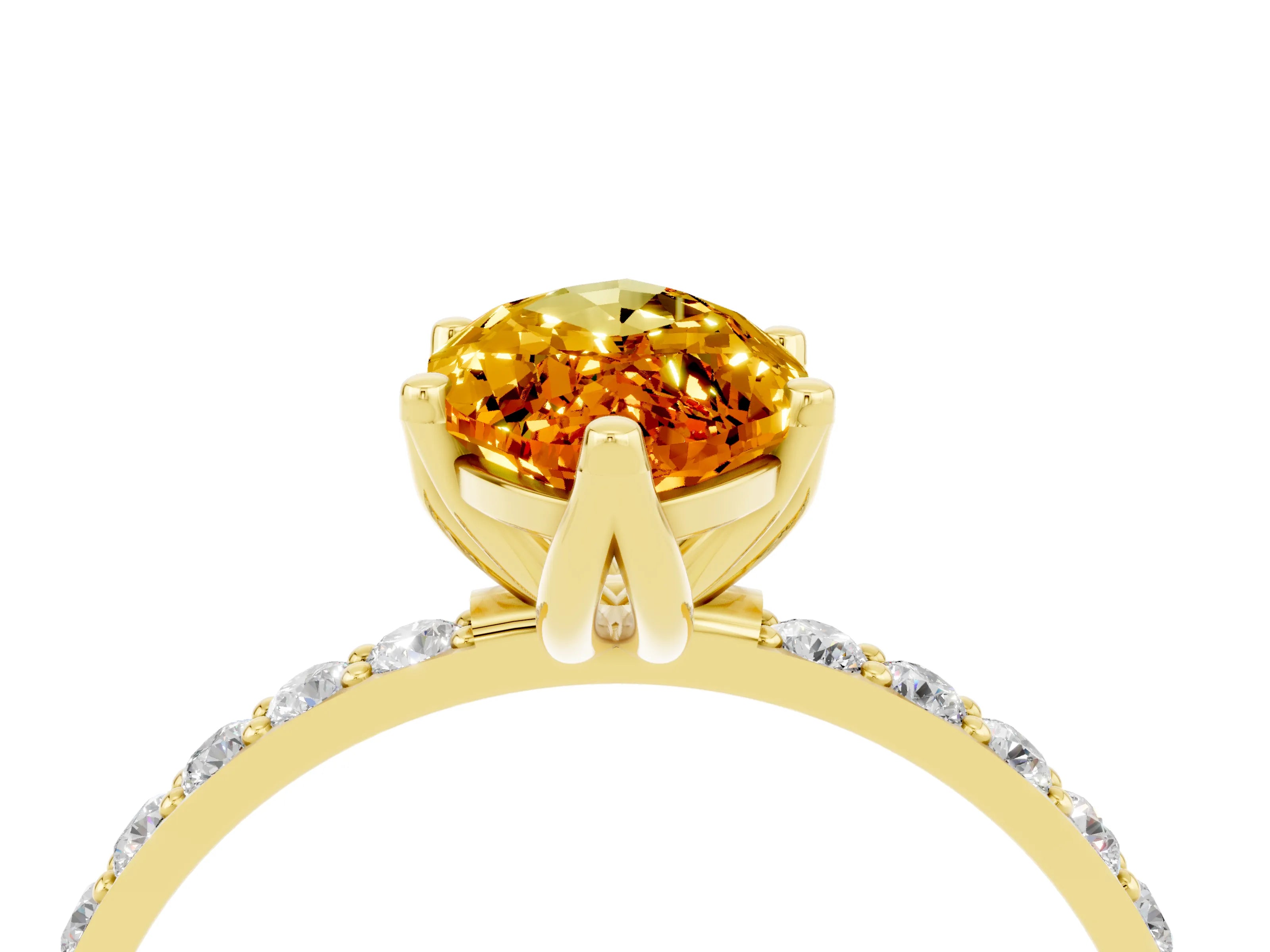 Yellow gold Marquise Cut Citrine Solitaire Engagement Ring with Pavé Band and Prong Setting_4